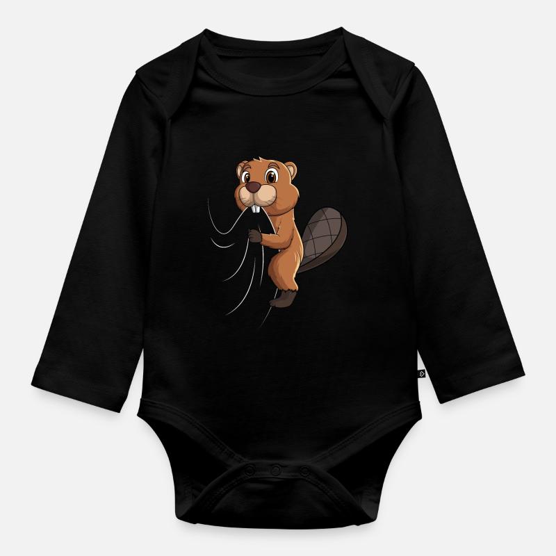 Biber Kinder Jungen Mädchen - Baby Bio-Langarm-Body - Schwarz