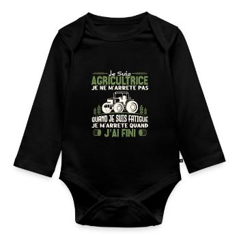 Je suis agricultrice je ne m'arrête pas. - Body Bébé bio manches longues - noir - Devant