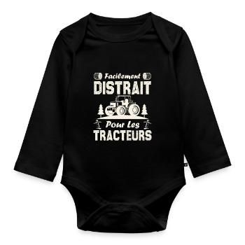 Facilement distrait. pour les tracteurs. - Body Bébé bio manches longues - noir - Devant