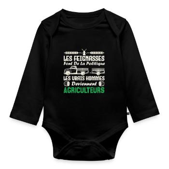 Les vrais hommes deviennent agriculteurs - Body Bébé bio manches longues - noir - Devant