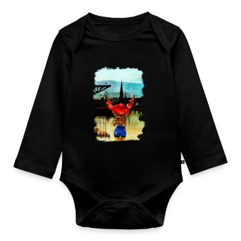 Rostock City Harbour blonde woman illustration - Organic Longsleeve Baby Bodysuit - black - Front