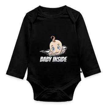 Baby Inside Pregnant Announcement Baby Inside - Organic Longsleeve Baby Bodysuit - black - Front