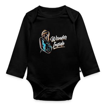 Miracle Inside Cute Baby Inside Pregnant - Organic Longsleeve Baby Bodysuit - black - Front