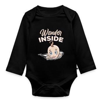 Miracles Inside Baby Inside Cute Pregnant - Organic Longsleeve Baby Bodysuit - black - Front