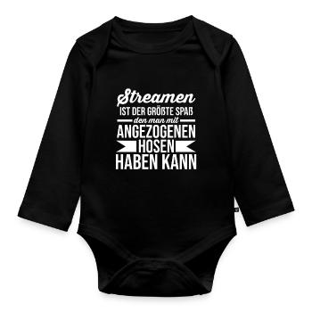 Gaming Zocken Zocker Gamer Streaming Streamer - Baby Bio-Langarm-Body - Schwarz - Vorne