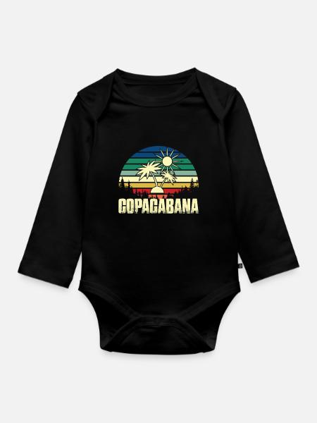 Rio Beach Copacabana Holiday Palms Summer Sun Bra - Organic Longsleeve Baby Bodysuit - black