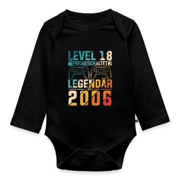 Level 18 Jahre Geburtstag 2006 LAN-Party Motiv Gam - Baby Bio-Langarm-Body - Schwarz - Vorne