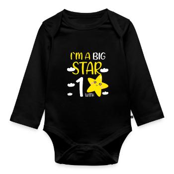 1 Year Old Birthday Girl Gift at A Big Star - Organic Longsleeve Baby Bodysuit - black - Front