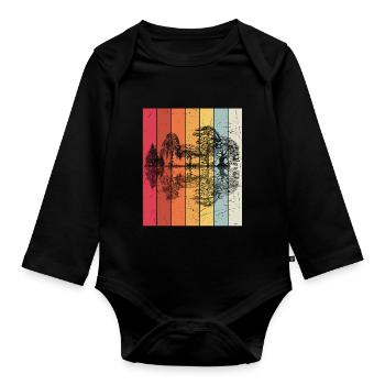 Wald Forrest Vintage Design Retro Natur Wanderer L - Baby Bio-Langarm-Body - Schwarz - Vorne