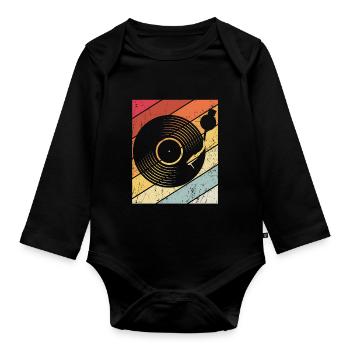 Vinly Plattenspieler Schallplatte 80s 90s Retro Sa - Baby Bio-Langarm-Body - Schwarz - Vorne