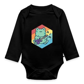 Mignon Guitariste-Grenouille-Guitare-Rock-Guitare-Musici - Body Bébé bio manches longues - noir - Devant