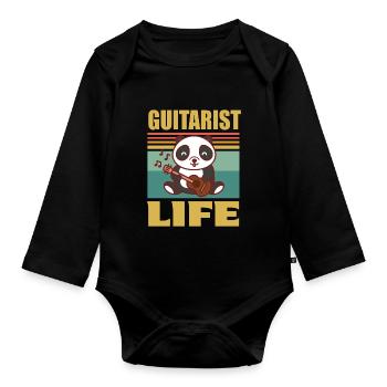Guitare Mignon Panda Guitariste Rock Guitare Gi - Body Bébé bio manches longues - noir - Devant