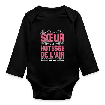 J'ai deux titres Sœur et hôtesse de l'air. soeur . - Body Bébé bio manches longues - noir - Devant