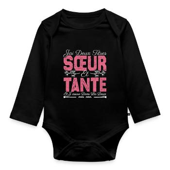 J'ai deux titres Sœur et tante. Cadeau soeur. - Body Bébé bio manches longues - noir - Devant
