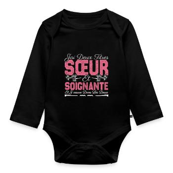 J'ai deux titres Sœur et Soignante. Cadeau soeur . - Body Bébé bio manches longues - noir - Devant
