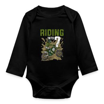 Fahren in 7 Dirt Bike Motocross Geburtstag - Baby Bio-Langarm-Body - Schwarz - Vorne