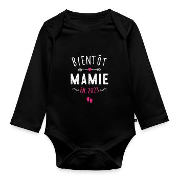 bientôt Mamie 2023 Nouvelle Naissance Grossesse - Body Bébé bio manches longues - noir - Devant