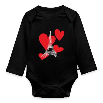 Tour Eiffel avec Coeur-Amour-Paris-Souvenir-France - Body Bébé bio manches longues - noir - Devant