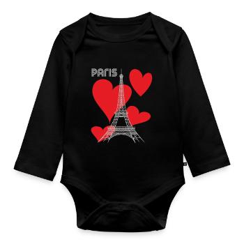 Paris Tour Eiffel amoureuse du cœur de la France - Body Bébé bio manches longues - noir - Devant