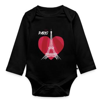 Cœur Touristique Tour Eiffel Souvenir de France - Body Bébé bio manches longues - noir - Devant
