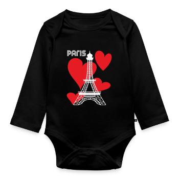 Touristes-Paris-Coeur-Tour Eiffel-France-Souvenir - Body Bébé bio manches longues - noir - Devant