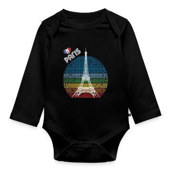 Love Paris Retro Tour Eiffel France Souvenir F - Body Bébé bio manches longues - noir - Devant