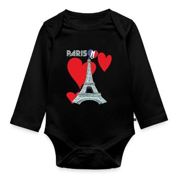 Amour-Souvenir-Français Paris-France-Eiffelt - Body Bébé bio manches longues - noir - Devant