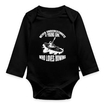 Rower rower funny saying rowing club rowing - Organic Longsleeve Baby Bodysuit - black - Front