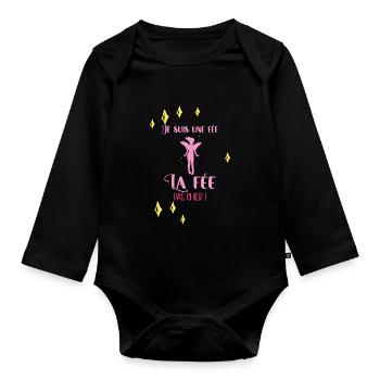 Je Suis Une Fée La Fée Pas Chier Idée Cadeau Drôle - Body Bébé bio manches longues - noir - Devant