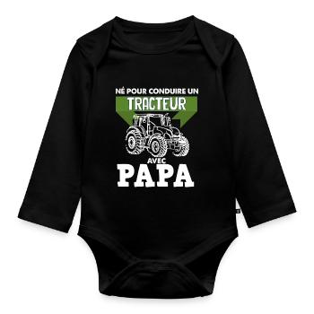 Né Pour Conduire Un Tracteur Avec Papa Cadeau - Body Bébé bio manches longues - noir - Devant