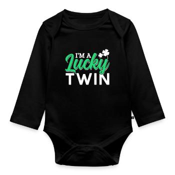 I am a happy twin Ireland Irish - Organic Longsleeve Baby Bodysuit - black - Front