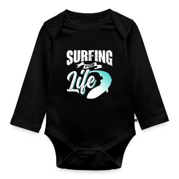 Surfen Fürs Leben Surfer Surfing Surfbrett - Baby Bio-Langarm-Body - Schwarz - Vorne