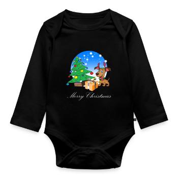 Weihnachten Merry Christmas Hund Rentier - Baby Bio-Langarm-Body - Schwarz - Vorne