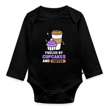 Propulsé par Cupcakes et Coffee Cupcake Eating - Body Bébé bio manches longues - noir - Devant