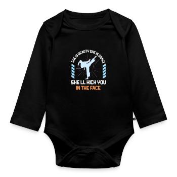 She Is Beauty She Is Grace She Will Kick You In - Organic Longsleeve Baby Bodysuit - black - Front