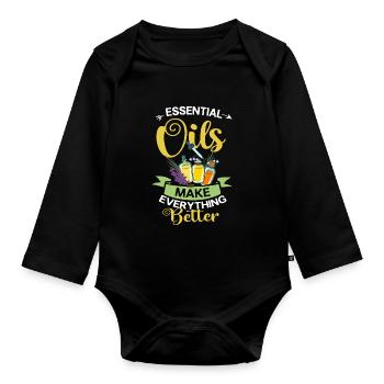 Ätherische Öl Diffusor Aromatherapie Pflanzen - Baby Bio-Langarm-Body - Schwarz - Vorne
