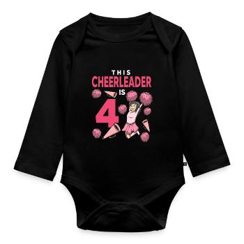 This Cheerleader Is 4 Cheerleading Birthday - Organic Longsleeve Baby Bodysuit - black - Front