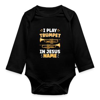 Le trompettiste Jesus Trumpist Pick Jesus Trumpet - Body Bébé bio manches longues - noir - Devant