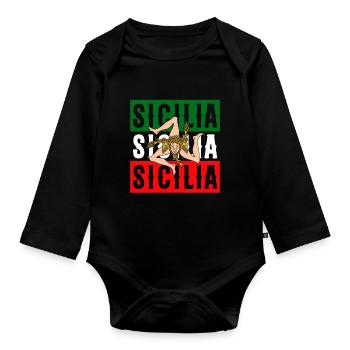 Sizilien flagge Sizilien Palermo Italien - Baby Bio-Langarm-Body - Schwarz - Vorne
