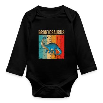 Brontosaurus Dinosaure Enfants Dino Cadeau - Body Bébé bio manches longues - noir - Devant