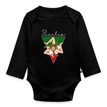 Sizilien flagge Sizilien Palermo Italien - Baby Bio-Langarm-Body - Schwarz - Vorne