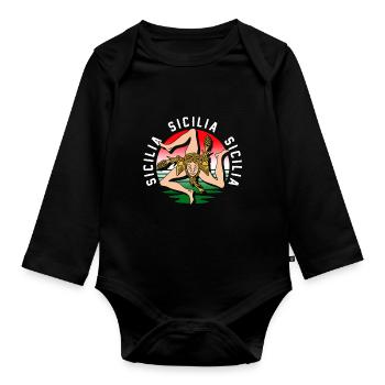 Sizilien flagge Sizilien Palermo Italien - Baby Bio-Langarm-Body - Schwarz - Vorne