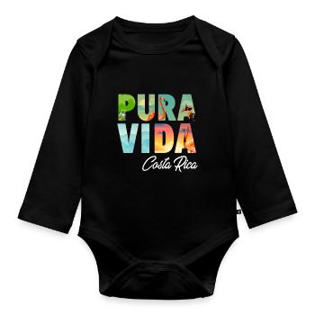 Pura Vida Costa Rica Perroquet Jungle Tropicale - Body Bébé bio manches longues - noir - Devant