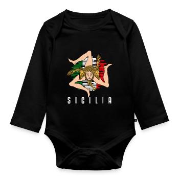 Sizilien flagge Sizilien Palermo Italien - Baby Bio-Langarm-Body - Schwarz - Vorne