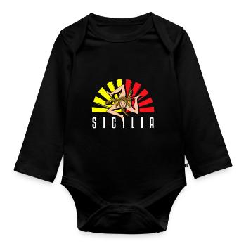 Sizilien flagge Sizilien Palermo Italien - Baby Bio-Langarm-Body - Schwarz - Vorne