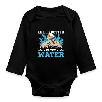 Schimmer Schwimmen Life Is Better In The Water - Baby Bio-Langarm-Body - Schwarz - Vorne