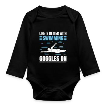 Schimmer Schwimmen La vie est meilleure avec la natation - Body Bébé bio manches longues - noir - Devant