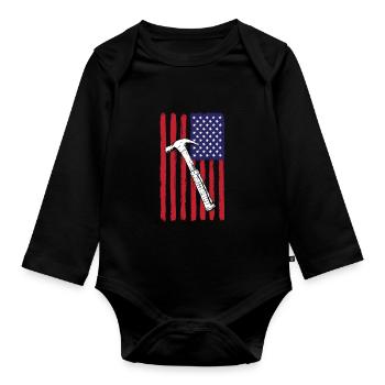 USA Flag Construction Workers - Organic Longsleeve Baby Bodysuit - black - Front
