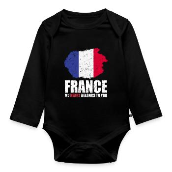 Frankreich Fahne - Baby Bio-Langarm-Body - Schwarz - Vorne