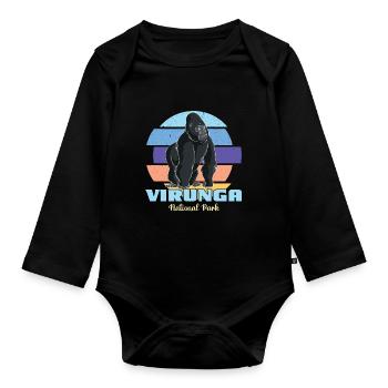 Parc National des Virunga-Gorille-Afrique-Congo-Souvenir - Body Bébé bio manches longues - noir - Devant